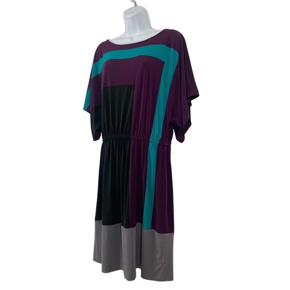 Dressbarn Womens Colorblock Geometric Print Short Sleeve Dress Size 10 Medium - Picture 4 of 11